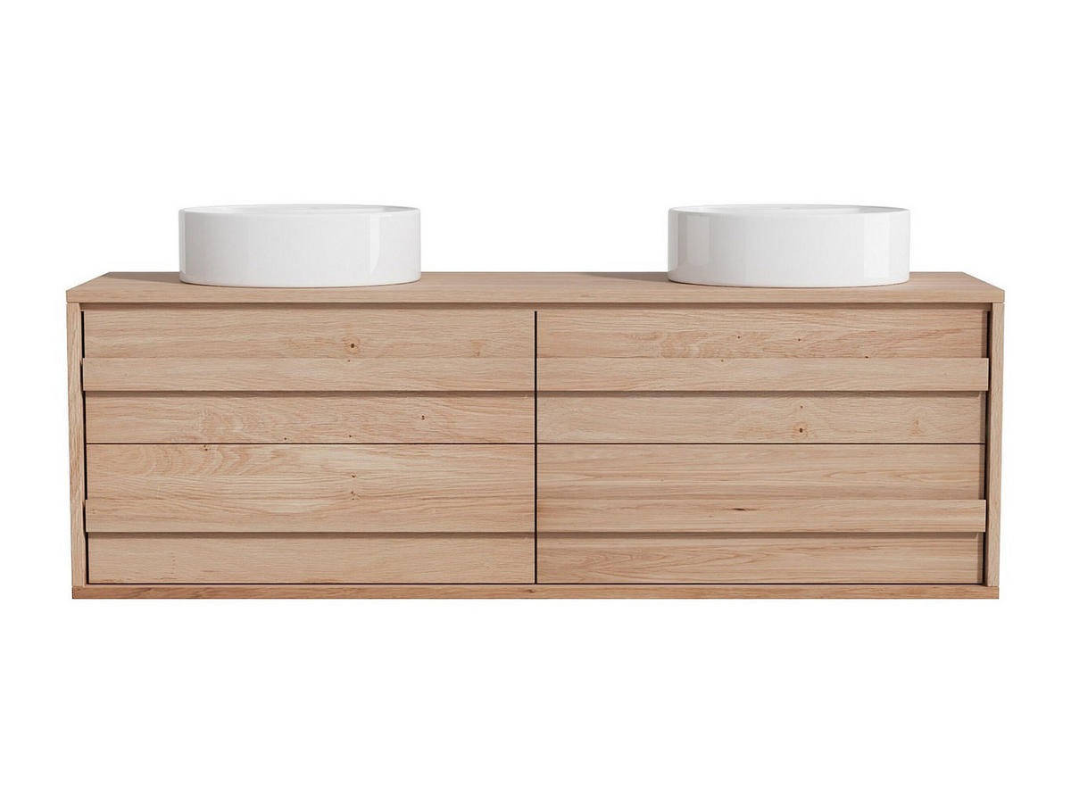 DOPPELWASCHTISCH - 150 cmcm x 46 cmcm - Holz, Platte - Naturfarben Hell - SARLO - Naturfarben, Holz (150/50/46cm) - Vente-Unique