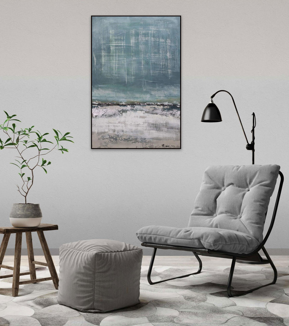 ACRYLBILD HANDGEMALT 80/120 cm - Blau/Beige, Holz/Textil (2.74/120cm) - KUNSTLOFT