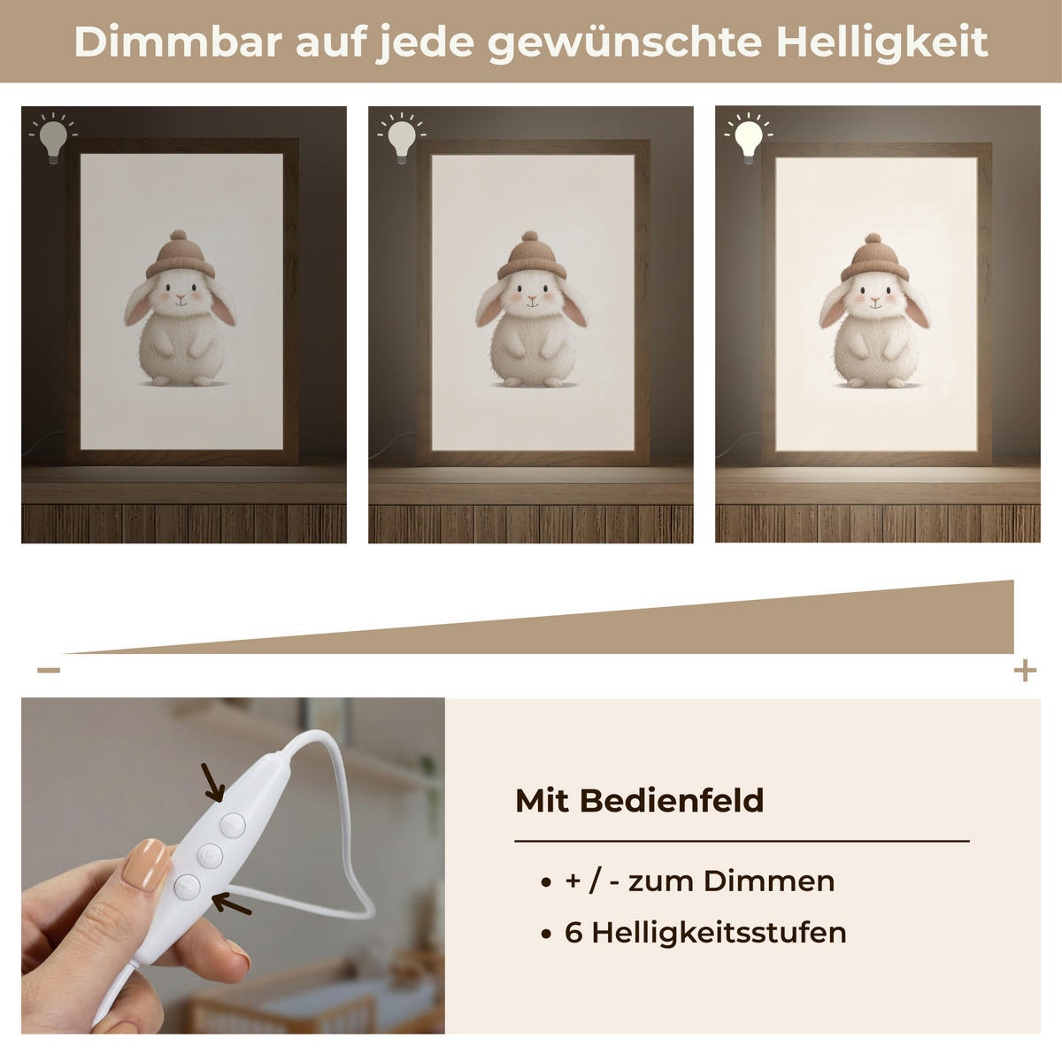NACHTTISCHLAMPE Kaninchen - Hut - Ohren - Beige 20x30 cm - Creme, Holzwerkstoff (8/20/30cm)