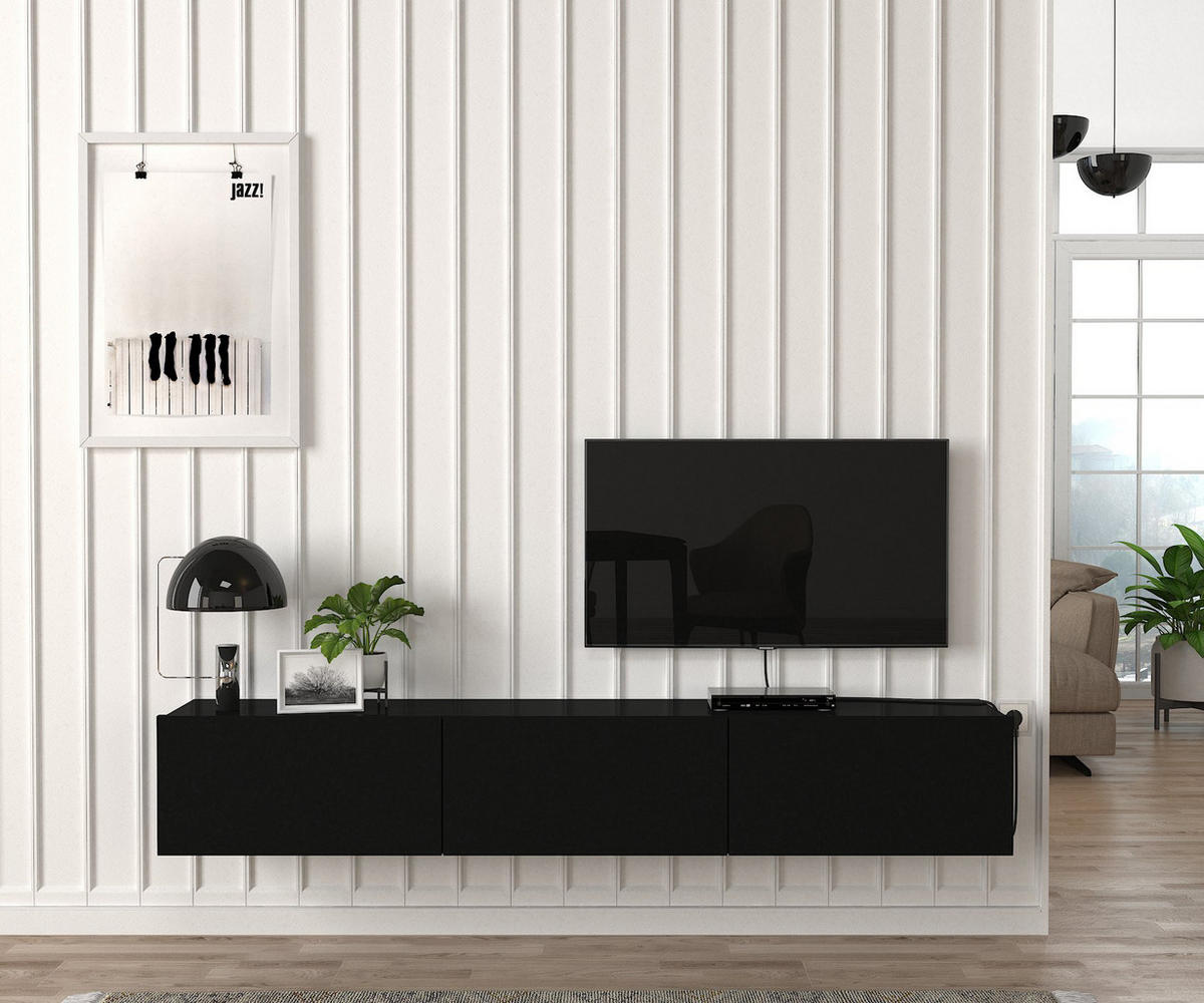 TV Lowboard Hängend Damla Schwarz - Schwarz, Holzwerkstoff (180/29/29cm) - moebel17