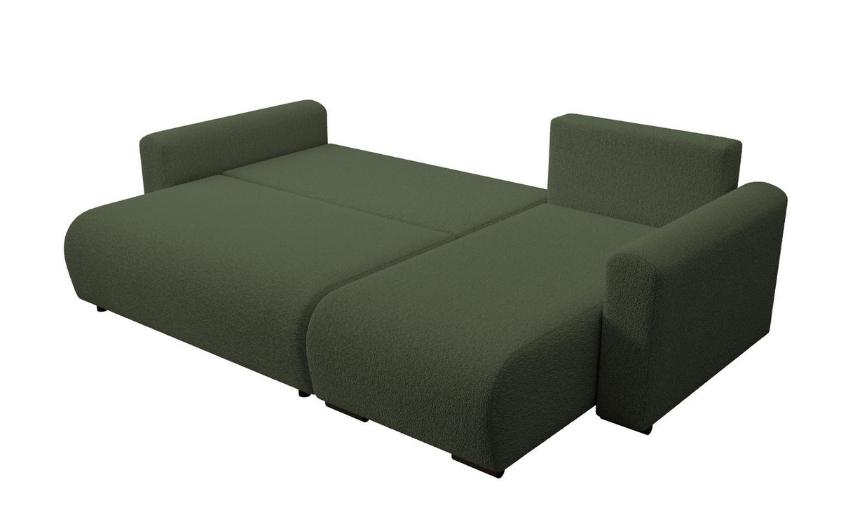 ECKSOFA DORA L, Eckcouch in L-Form mit Schlaffunktion und Bettkasten, Farbe: Grün, Bouclé-Stoff, Ottomane Rechts - Grün, Textil (240/143cm) - Storez24