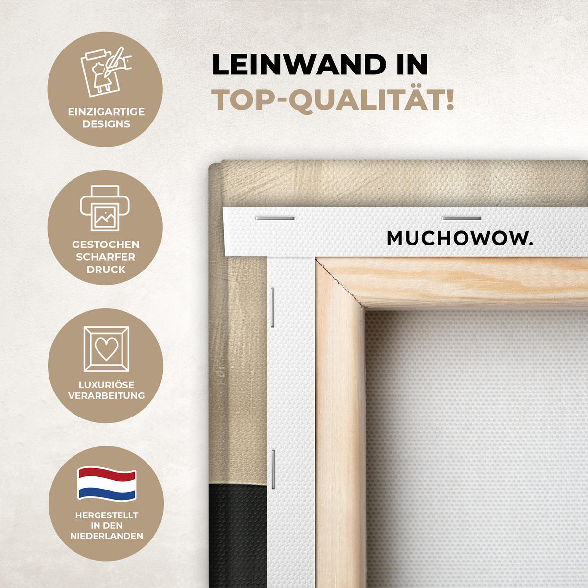 LEINWANDBILD Abstrakt - Geometrische Formen - Schwarz - Gold Wanddeko 90x60 cm - Ecru, Textil (90/60cm) - MuchoWow