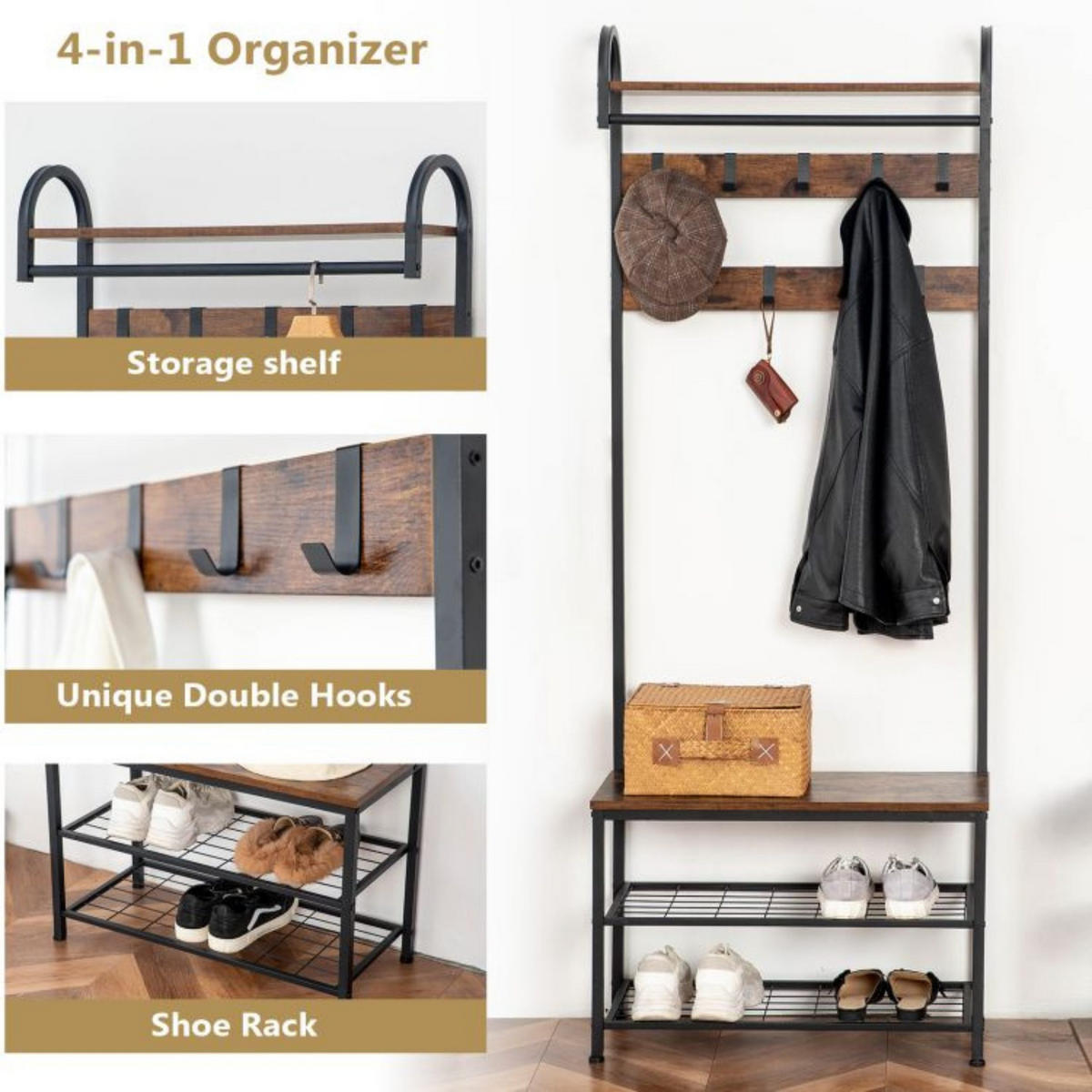 GARDEROBENSTÄNDER BRAUN Schuhaufbewahrung - Braun, Holzwerkstoff (13/182/70cm) - Hoobro