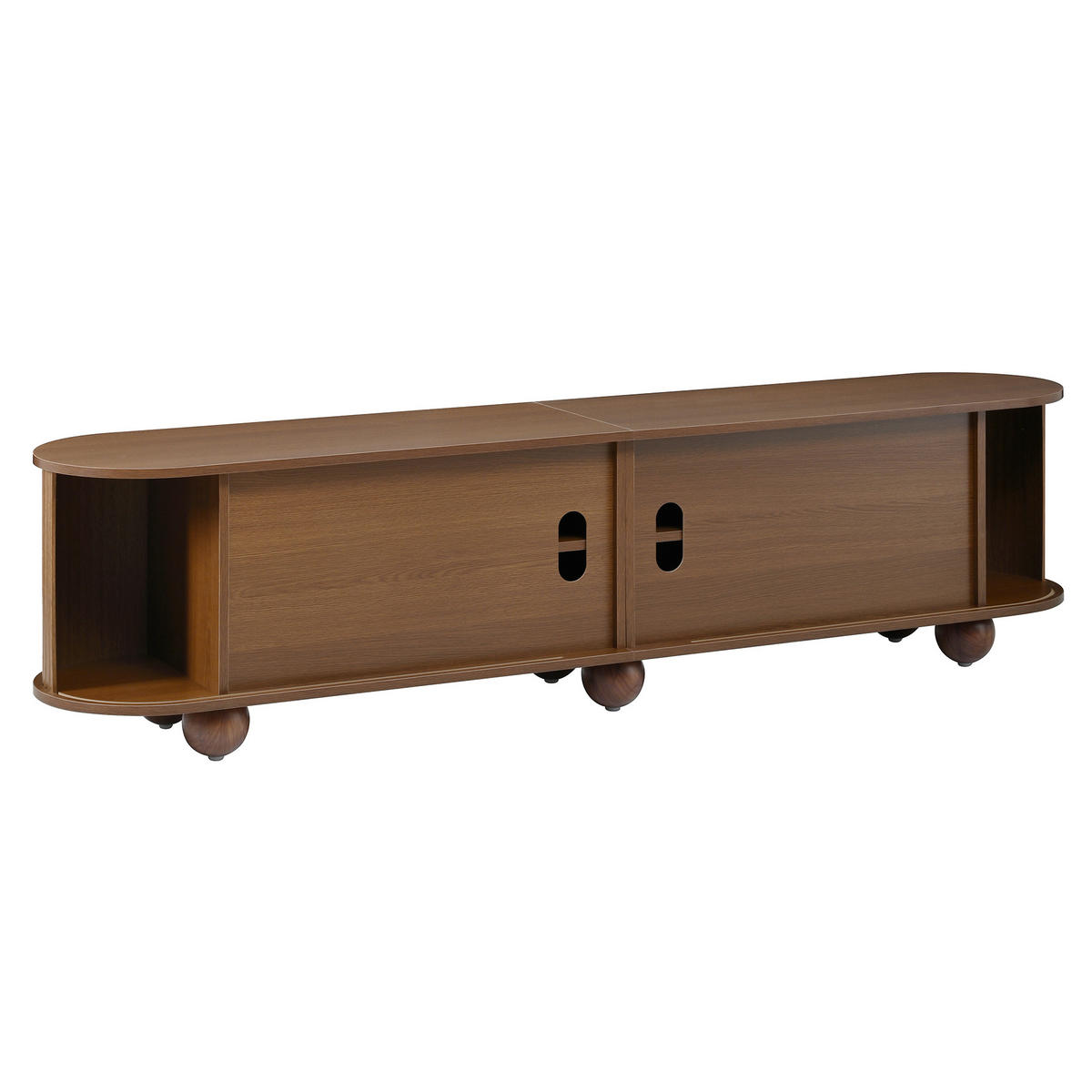 TV-SCHRANKSET Couchtisch Rund Relief Schiebetüren MDF - Walnussfarben, Holzwerkstoff (180/45/35cm) - FLIEKS