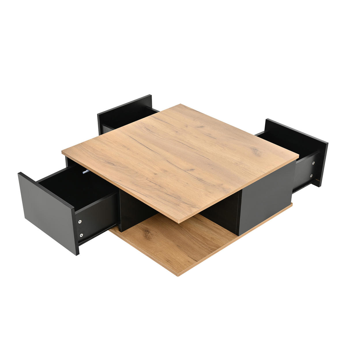 COUCHTISCH 70x70x31,5cm Hochglanz-Wohnzimmertisch mit 3 Schubladen Schwarz-Holz - Schwarz, Holz (81.89/78.74/14.66cm) - Raelunyi