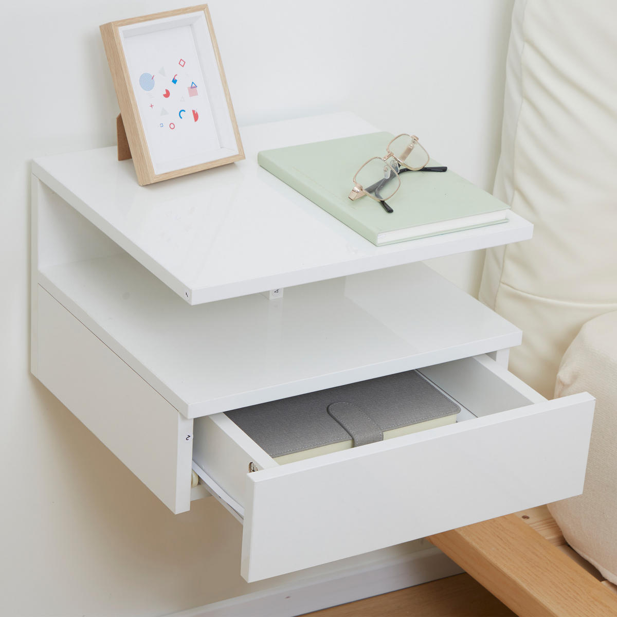 NACHTSCHRANK 2er-Set DE-12908 Schublade und offenes Fach Weiß - Weiß, Holzwerkstoff (32/22.5/35cm) - ComfortXL