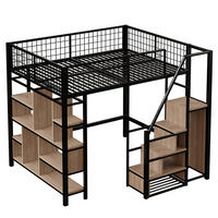 HOCHBETT aus Metall und Holz 140x200 cm in Schwarz mit Stauraumtreppe - Schwarz, Holzwerkstoff (140/200cm) - Modfu