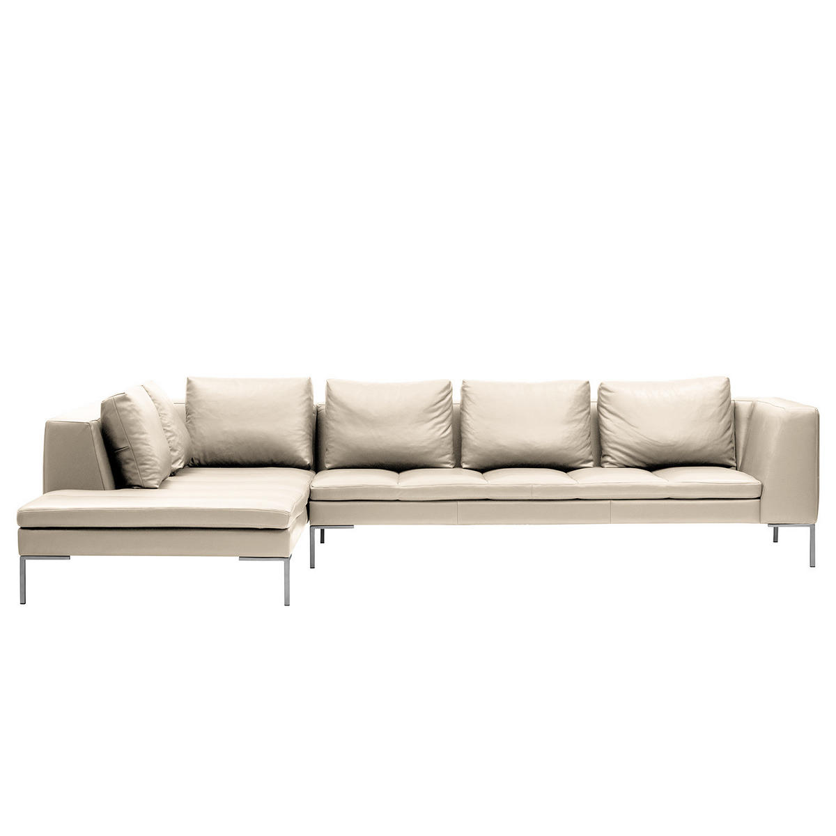 ECKSOFA mit Ottomane - Chromfarben/Hellgrau, Leder/Metall (319/230cm) - home24