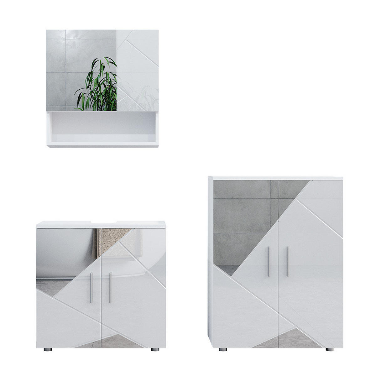 BADMÖBEL-SET Irma Weiß 3 Teile, mit Unterschrank 60 cm - Weiß Hochglanz/Weiß, Holzwerkstoff (80/58.6/41cm) - Vicco