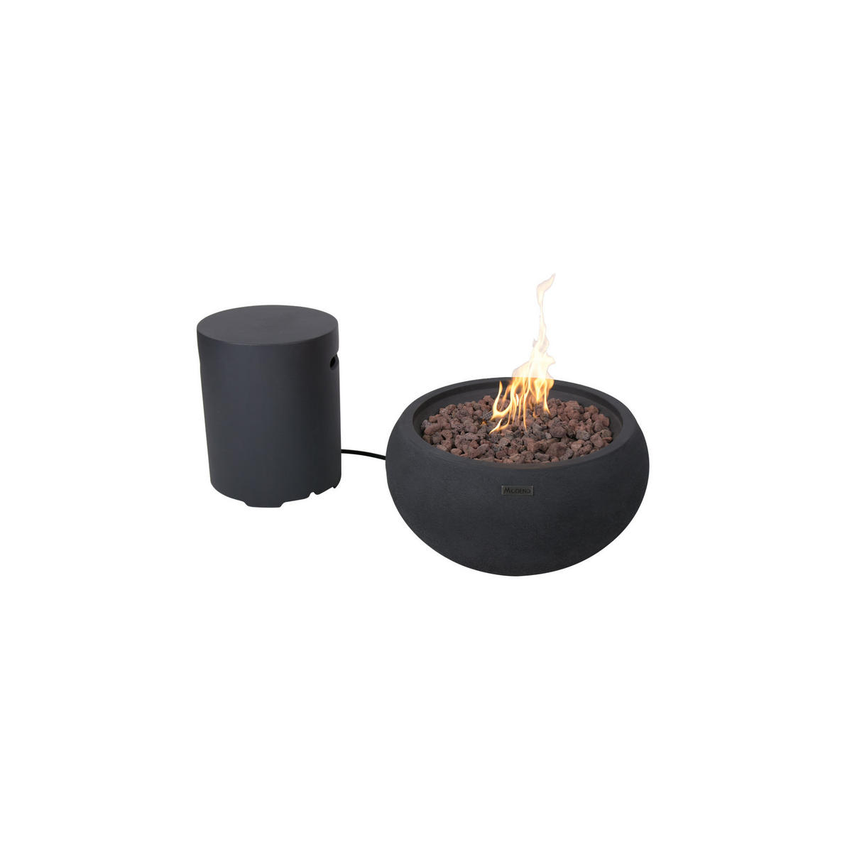 FEUERTISCH York Gasfeuerstelle aus GF-Beton - 2-tlg. Set inkl. Gasflaschen-Abdeckung - Schwarz, Naturmaterialien (68/36/68cm) - Elementi