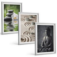 BILDER SET 3er Set - 40x60 cm Silberner Rahmen - Entspannender Blick auf den Zen-Buddha - Silberfarben, Kunststoff (40/60cm) - TULUP