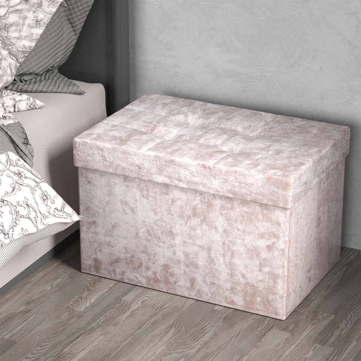 SITZBOX Faltbar mit Samtbezug 49/30/30 cm (Rosa) - Rosa, Karton (30/30/49cm) - Intirilife