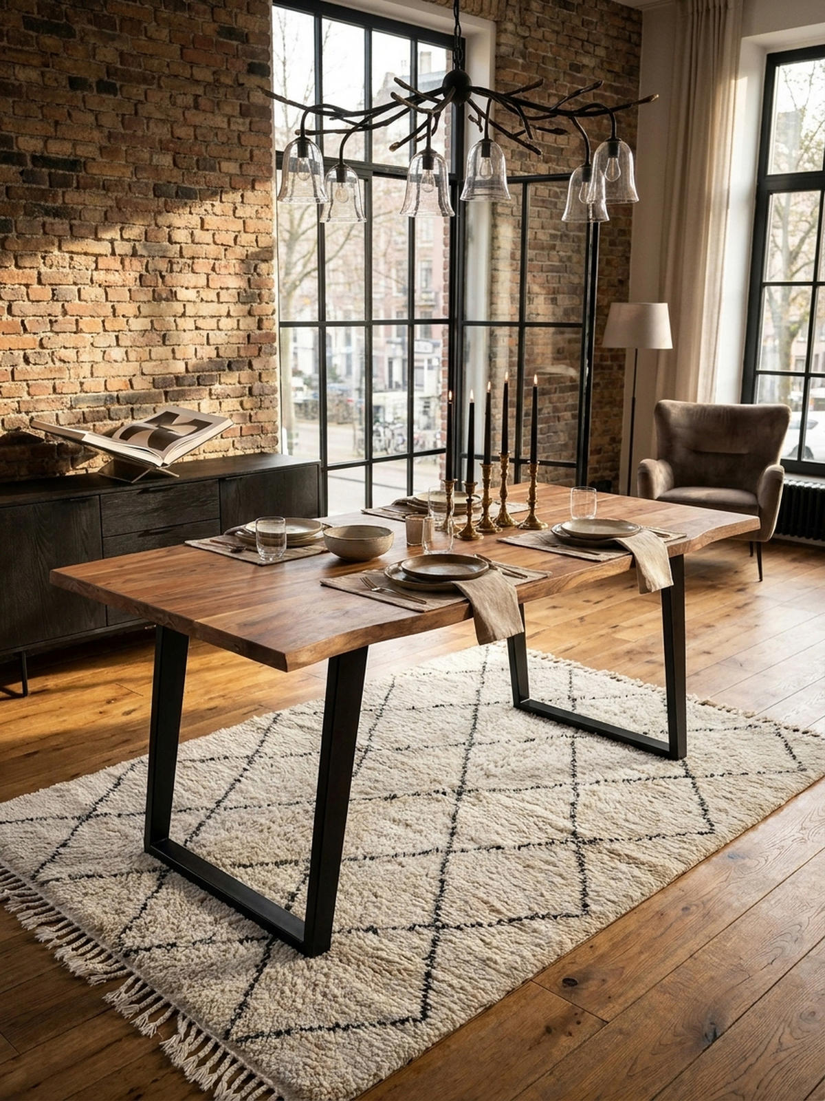 ESSTISCH Massivholz Baumkante Metall U-Gestell Handgefertigt ATOLL, Goldbraun-Schwarz 160x80x76 cm - Schwarz/Braun, Holz/Metall (80/160/76cm) - KADIMA DESIGN