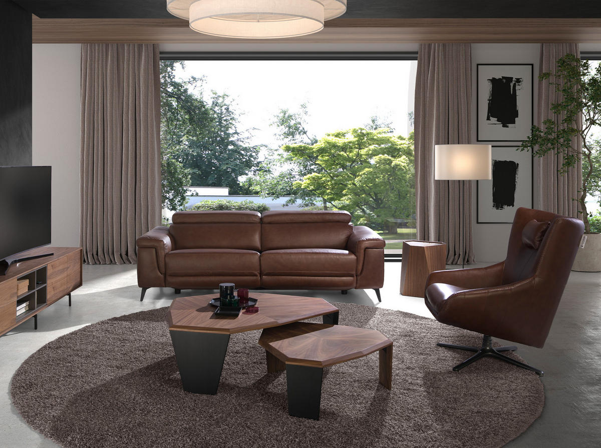 ECKTISCH Dreieckiger Ecktisch aus Porzellanmarmor und Nussbaumholz 43/37/50 cm - Walnussfarben/Weiß, Holz (37/43/50cm) - ANGEL CERDA