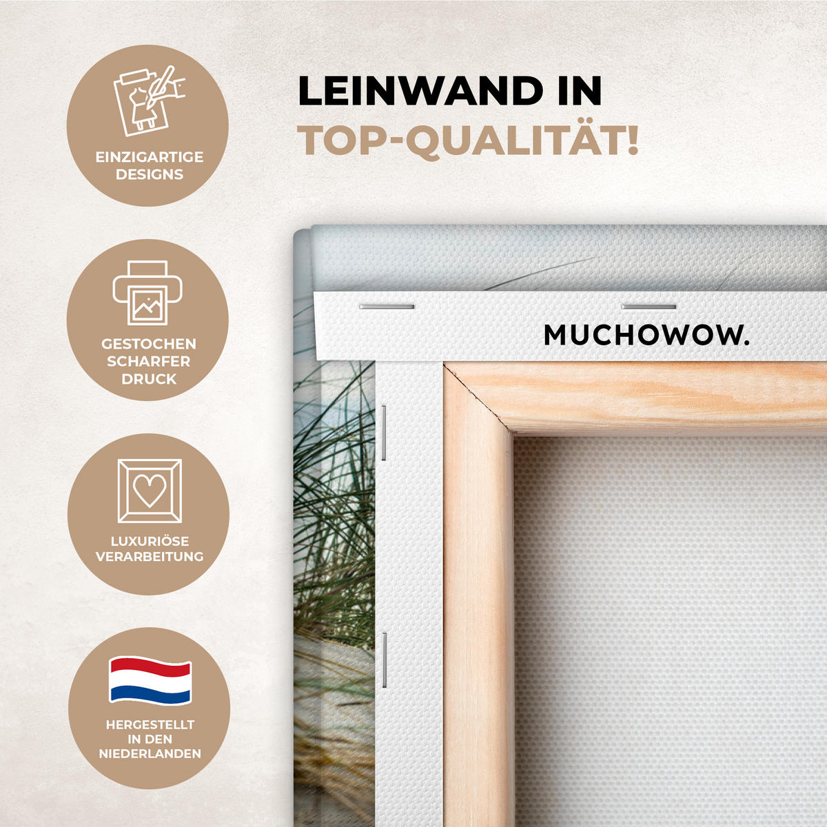 LEINWANDBILD Dünen mit Strandhafer in der Sonne des Nationalparks Schleswig-Holsteinisches Wattenmeer Gemälde 60x40 cm - Creme, Textil (60/40cm) - MuchoWow