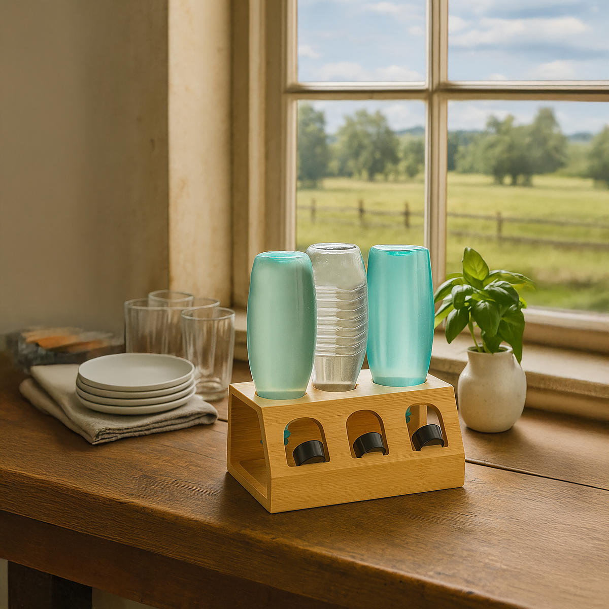 DRŽIAK na fľaše - svetlohnedá, drevo (30/13/17.5cm) - Relaxdays