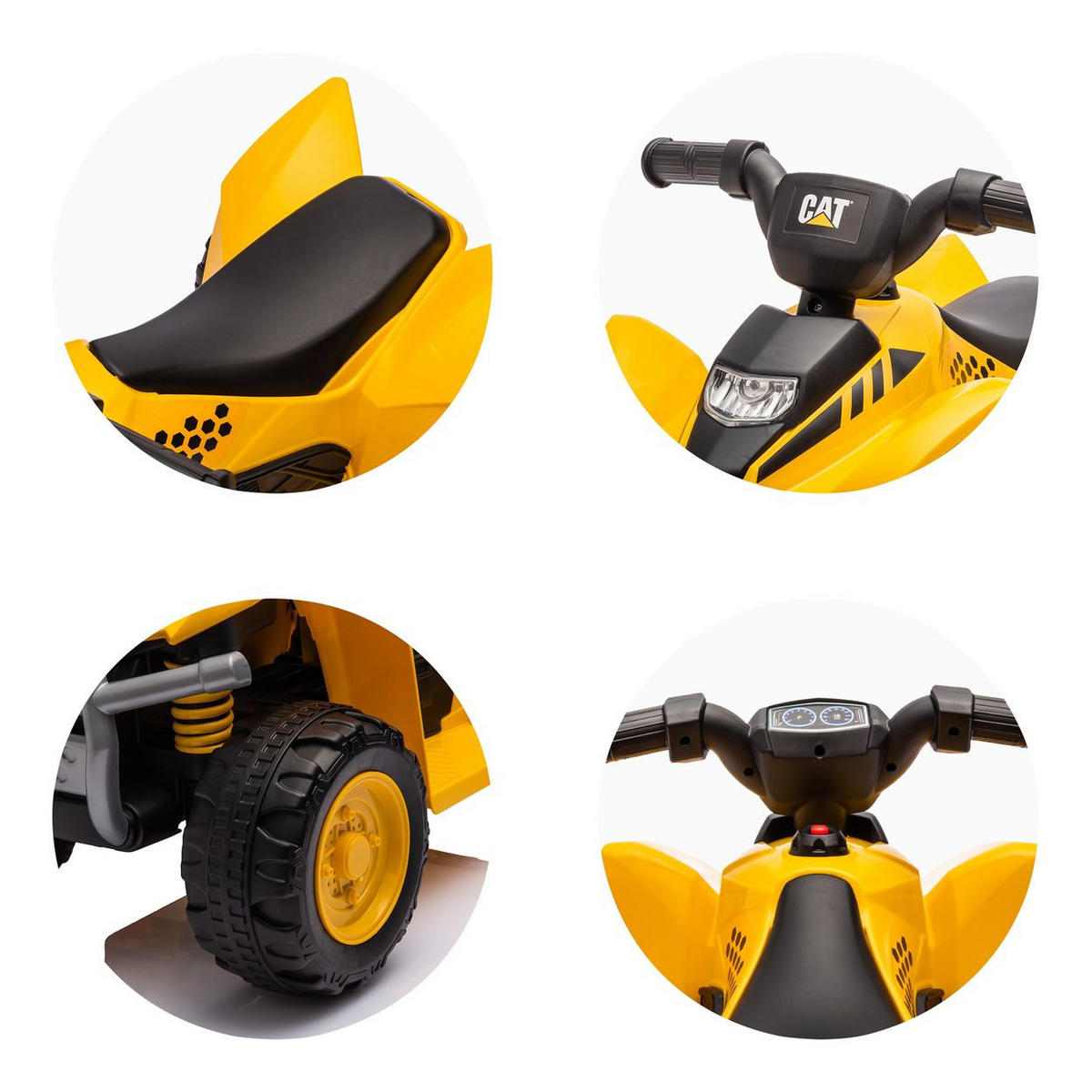 ELEKTRO-RUTSCHER CAT gelb ATV, Gaspedal, Piepton am Lenkrad, 25 kg - Gelb, Kunststoff (66/39/44cm) - Chipolino