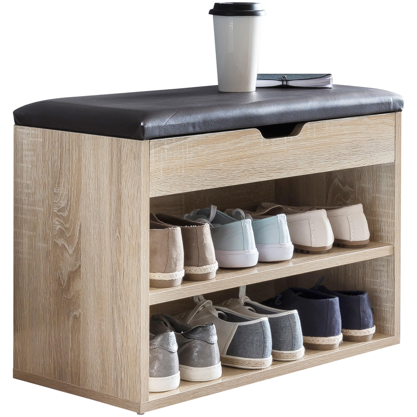 SCHUHBANK gepolstert mit Stauraum, Beige 60x30x40 cm - Beige/Schwarz, Holz/Textil (60/40/30cm) - KADIMA DESIGN