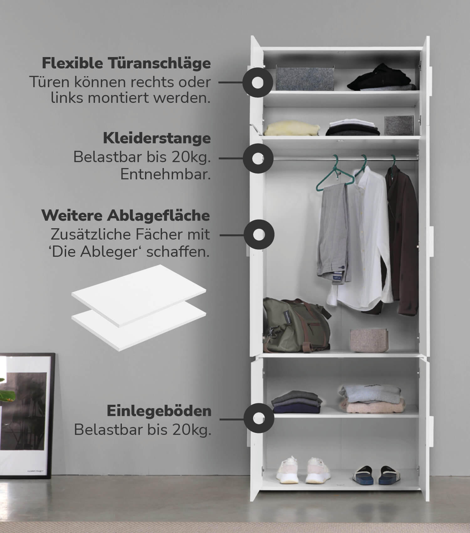 KLEIDERSCHRANK mit Spiegel Der Grenzenlose - Weiß, Holzwerkstoff (90/234/58cm) - Mokebo