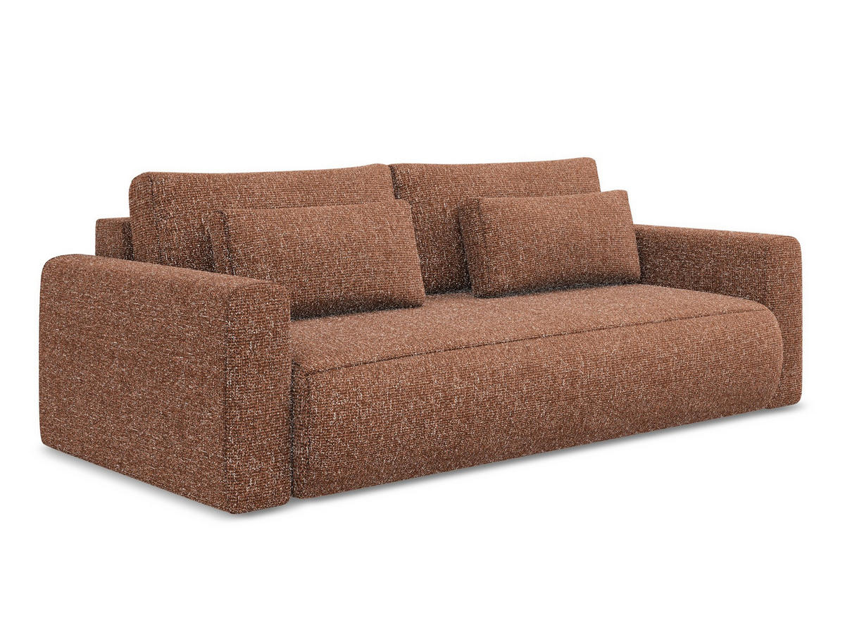 3-SITZER SOFA mit Schlaffunktion Strukturstoff Stoff Orange - Terra cotta/Schwarz, Kunststoff/Textil (238/82/105cm) - Makamii