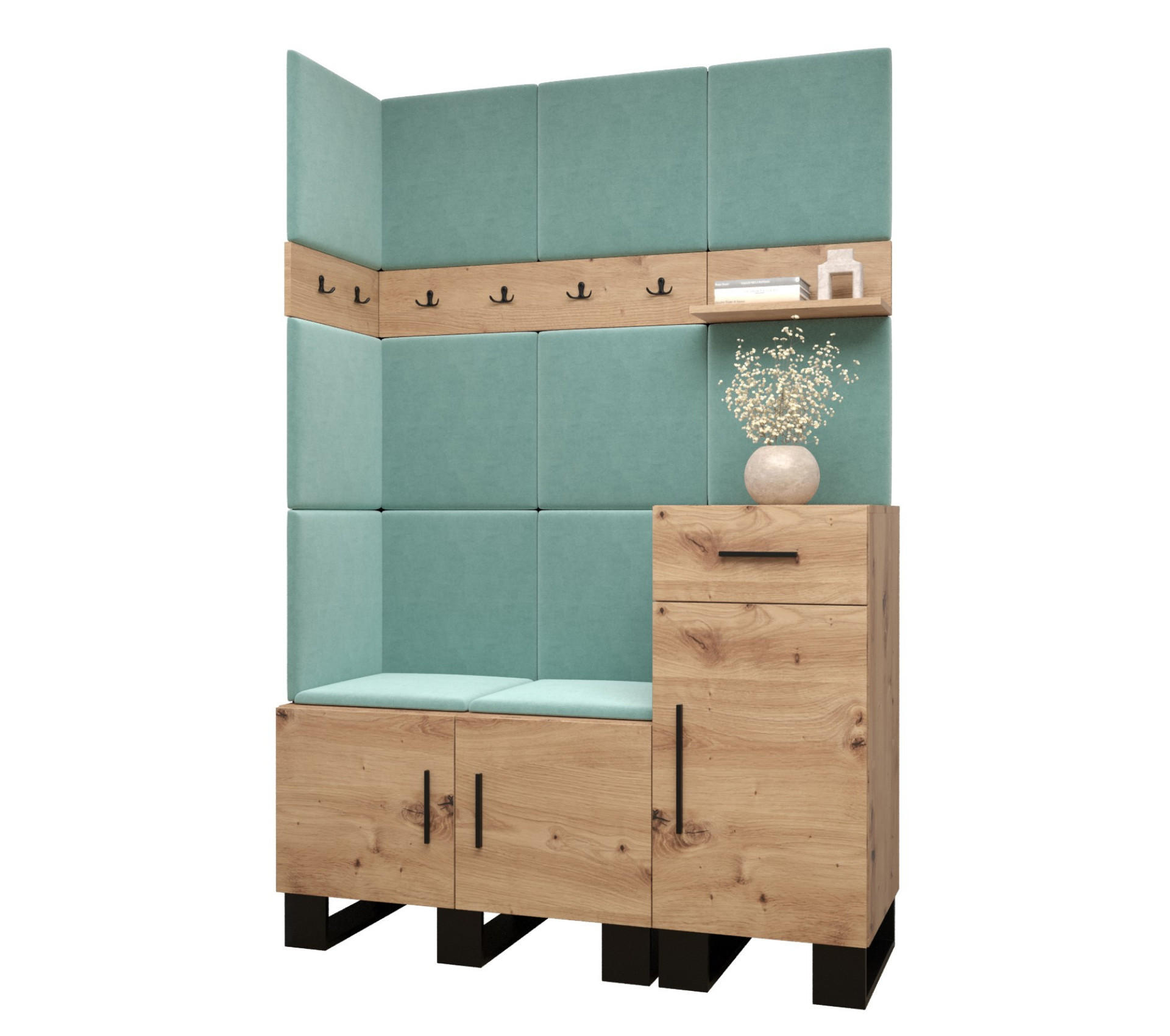Abiks Möbel Garderoben-Set Eiche Artisan, Mintgrün 126x196x45.6 cm