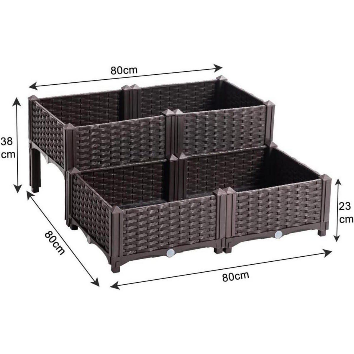 HOCHBEET Kunststoff-Rattan Braun 80 x 80 x 23-38 cm - Braun, Kunststoff (80/38/80cm)