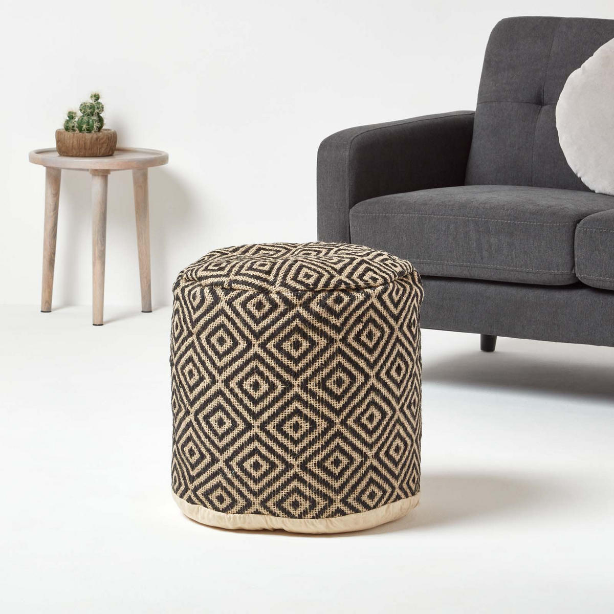 SITZPOUF rund mit Ethno-Muster, 40/40/45 cm - Schwarz, Textil (45/40/45cm) - Homescapes