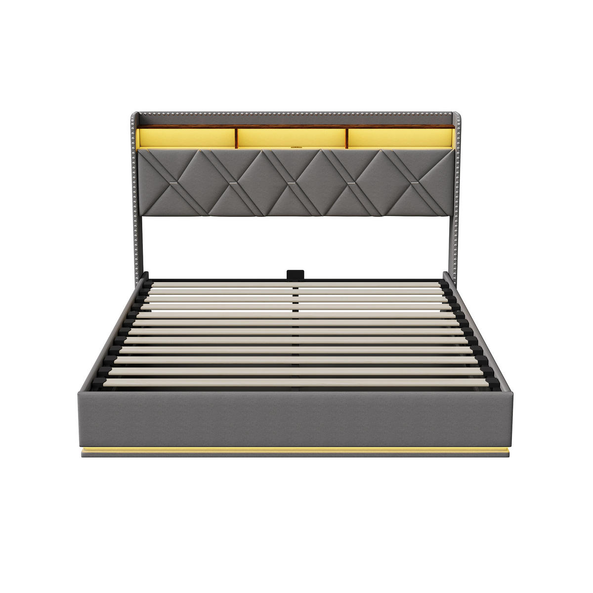 POLSTERBETT 160/200 cm Grau mit hydraulischem Stauraum, LED mit Ablage und USB - Grau, Metall (160/200cm) - EuroLiving