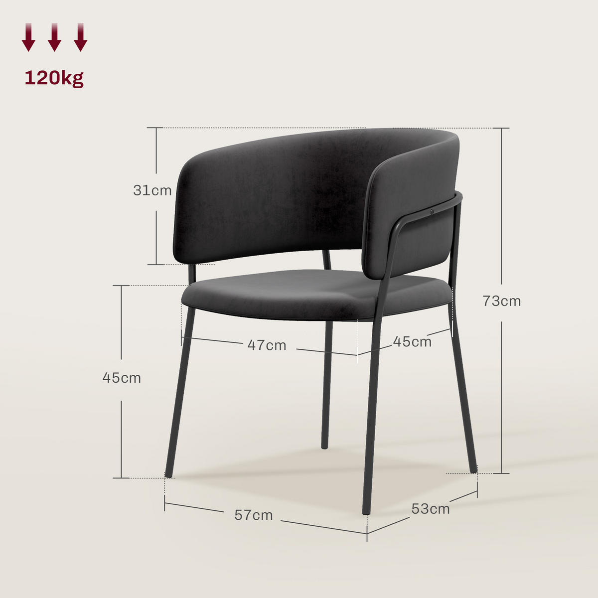 ESSZIMMERSTÜHLE, Polyester, Stahl, Grau - Grau, Kunststoff (53/73/57cm) - HOMCOM
