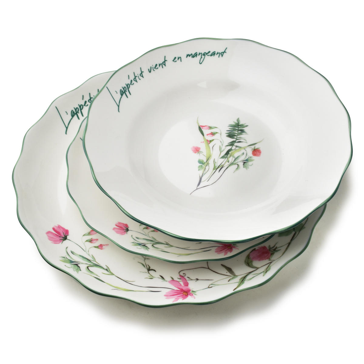 HLUBOKÝ TALÍŘ MOLLIE, porcelán, bílá - zelená barva, keramika (4cm) - Mondex