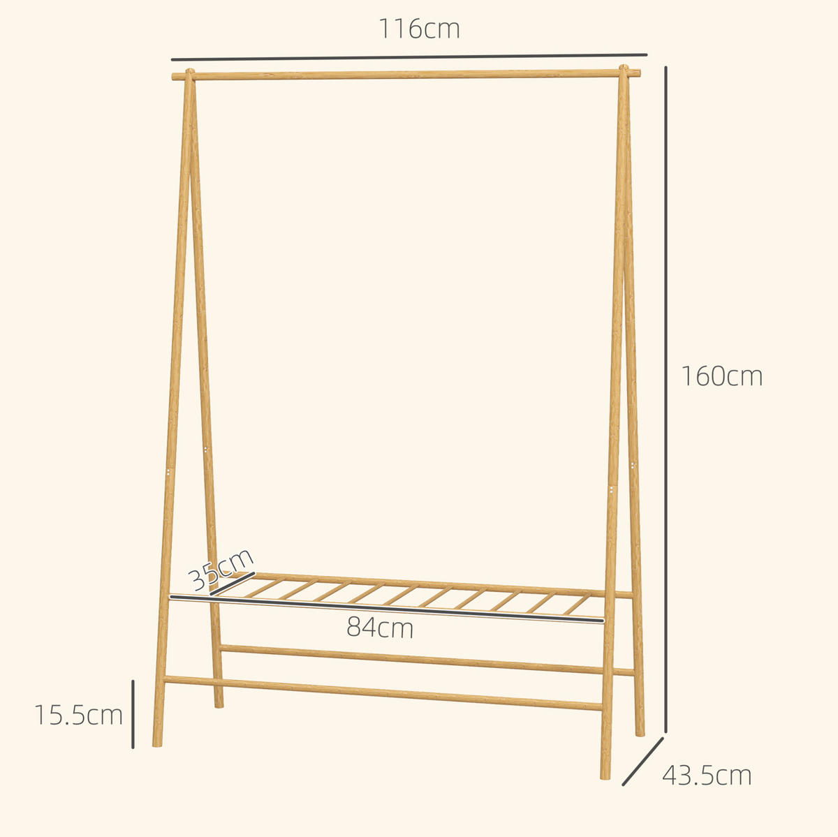 GARDEROBENSTÄNDER mit Schuhregal 116 x 43,5 x 160 cm Bambus Natural Wood - Braun, Holzwerkstoff (43.5/160/116cm) - Beauniv