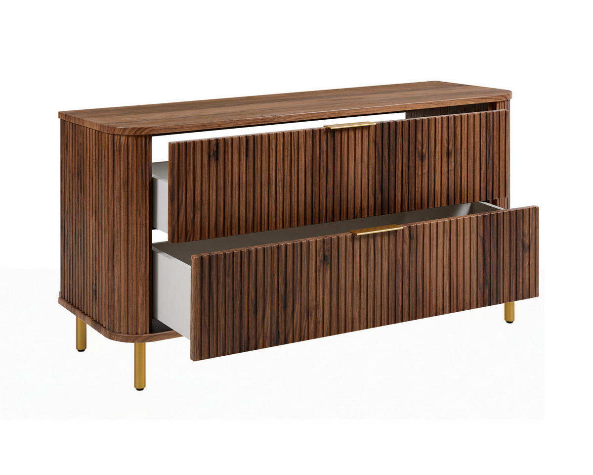 BADEZIMMERSCHRANK : Farbe Eiche-Nussbaum, Griff gold, Füße gold, 120 x 41,5 x 66,7 cm - Goldfarben/Braun, Holzwerkstoff (120/66.7/41.5cm) - 3XE LIVING