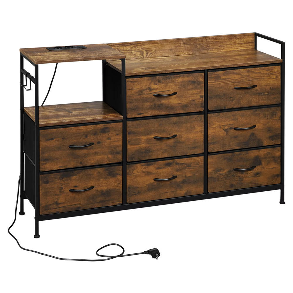 KOMMODE 8 Schubladen mit Ladestation Sideboard 132x88x30 cm - Braun, Metall (132/88/30cm) - Kaket