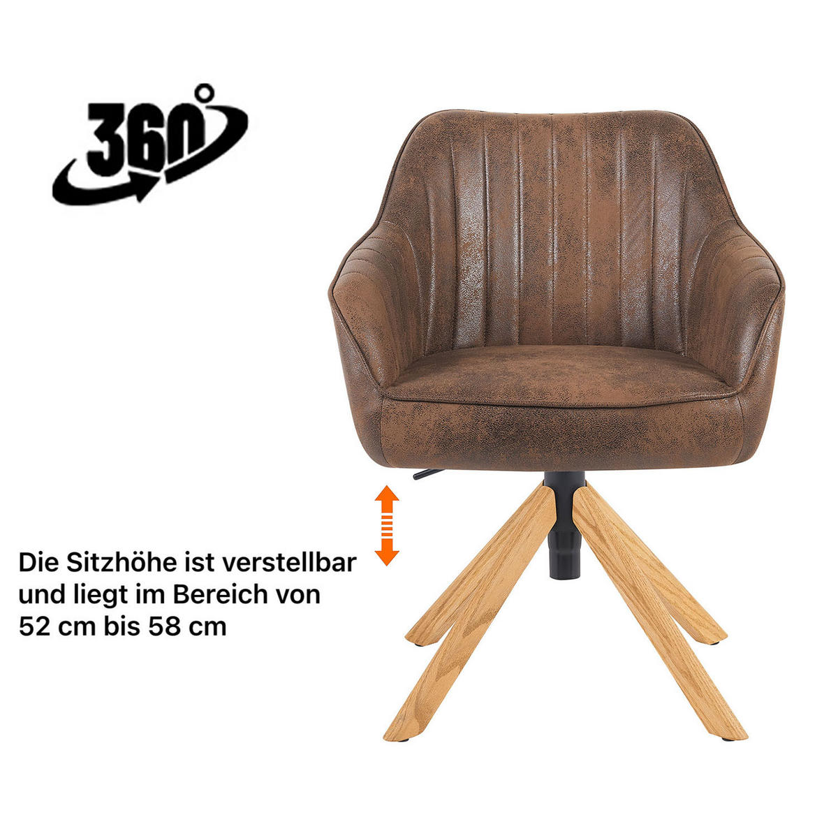 BÜROSTUHL Mika-Olea - Honigeiche/Braun, Eichenholz/Holz (60/83/61cm) - DUBI Möbel