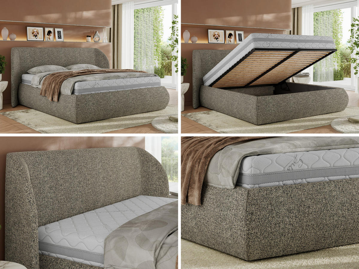 POLSTERBETT CAELA CLASSIC 200/200 - Grau Strukture - Multipocket-Matratze - Grau, Textil (200/200cm) - MKS