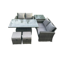 GARTENMÖBEL-SET HÖHENVERSTELLBARER ESSTISCH SOFA SET MIT BEISTELLTISCHE Polyrattan Dunkelgrau Gemischt 6-Sitzer - Dunkelgrau, Metall - Fimous