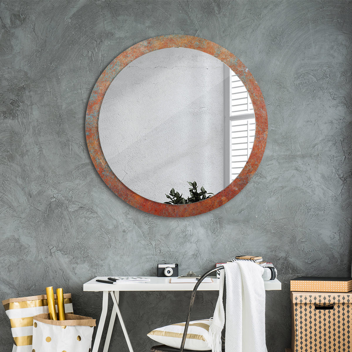 SPIEGEL Ø90 cm Rund mit Aufdruck - Orange, Glas (90/90/0.4cm) - TULUP