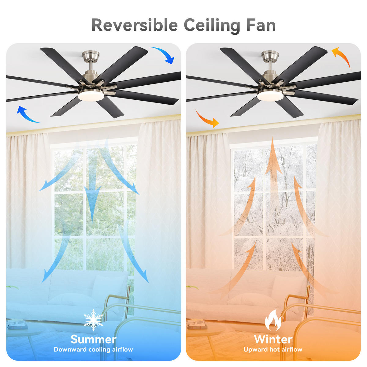 DECKENVENTILATOR 52Zoll LED Licht 8 ABS Flügel Fernbedienung - Schwarz, Kunststoff (132.08/132.08/26.8cm) - CASIVA