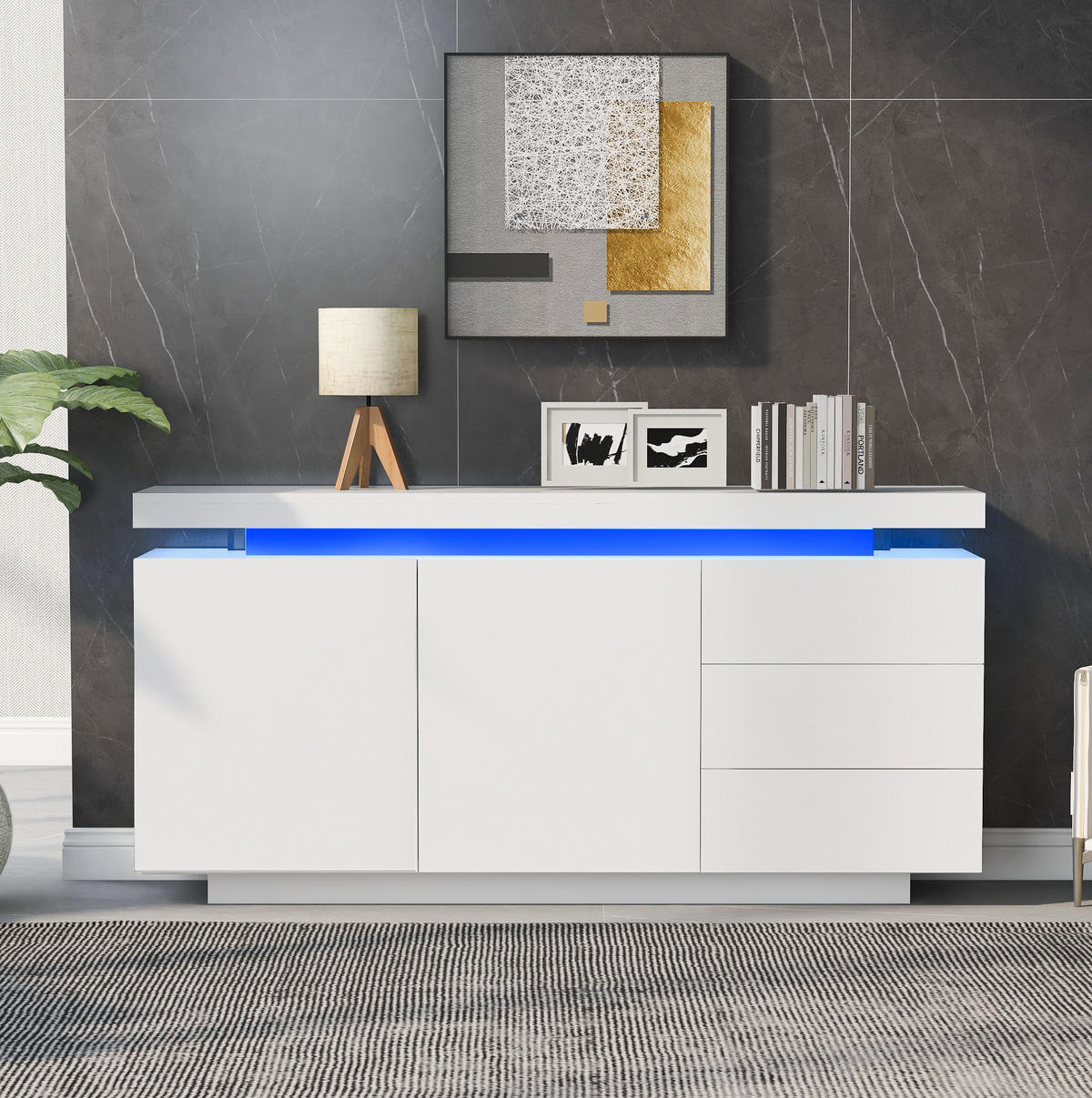 SIDEBOARD 140/35/72.5 cm Weiß aus Spanplatte mit LED-Licht - Weiß, Holzwerkstoff (38/72/140cm) - OKMYHOME