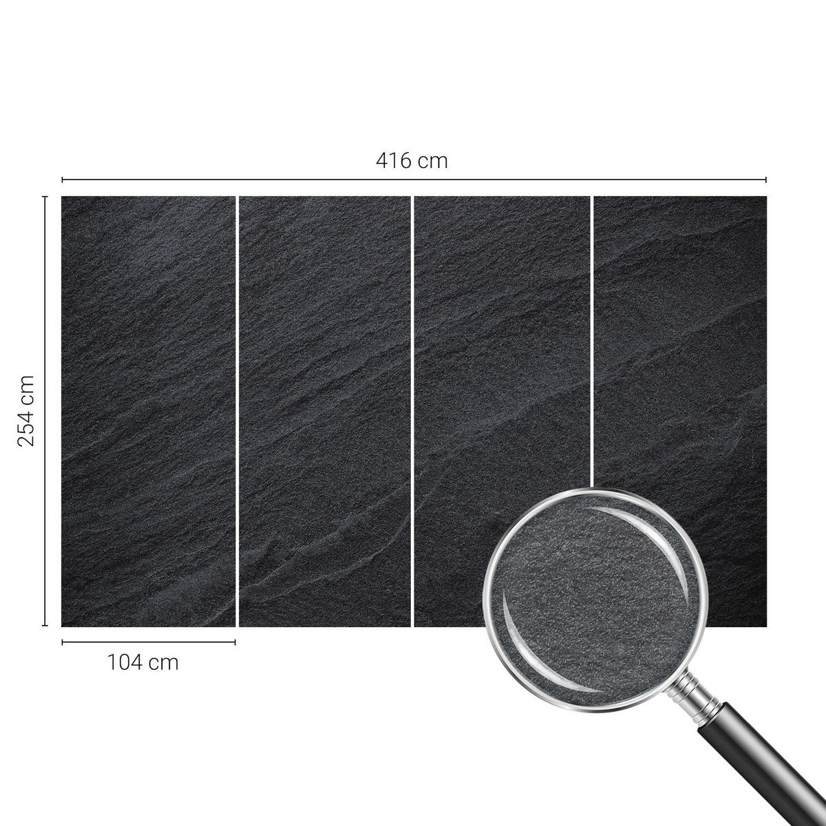 FOTOTAPETE 416x254 cm - Steine Eleganz - Schwarz, Textil (416/254cm) - Wallfluent