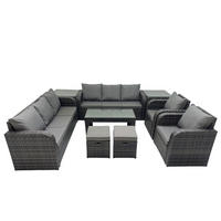 GARTENSOFA SET mit rechteckigem COUCHTISCH Polyrattan 10-Sitzer Dunkelgrau - Dunkelgrau/Grau, Glas/Kunststoff - Fimous