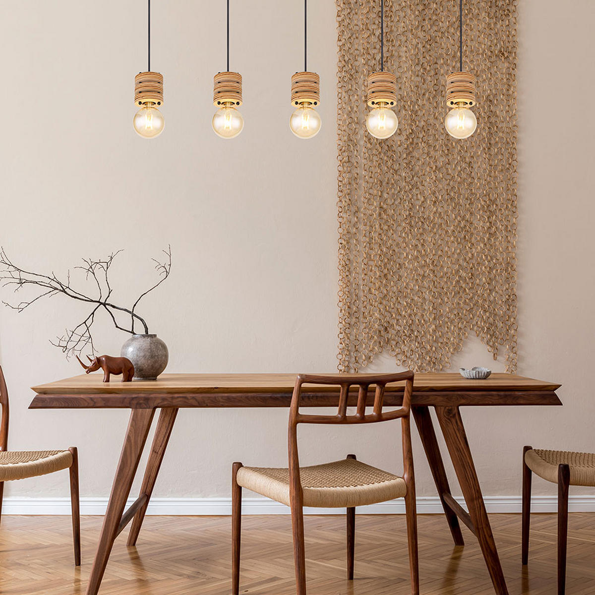 HÄNGELEUCHTE ANGELINE Metall Schwarz Holzoptik - Schwarz, Metall (116/10/120cm) - Globo Lighting