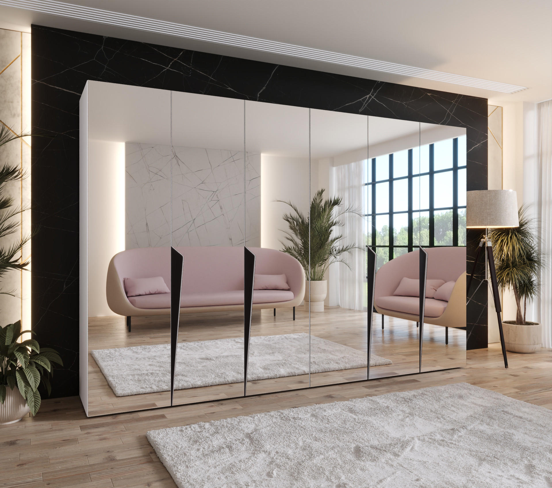 DREHTÜRENSCHRANK 202/300/52 6-türig - Schwarz/Weiß, Holz/Metall (300/202/52cm) - Abiks Möbel