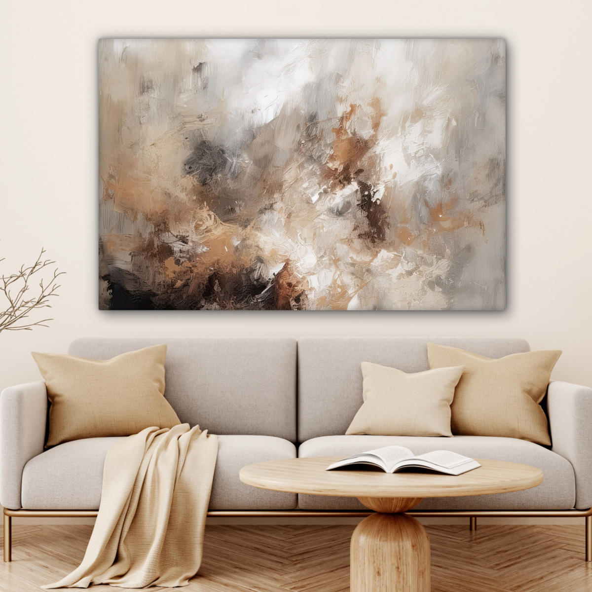 LEINWANDBILD - Farbe - Abstrakt - Beige - Kunst - 120x80 - Kunstdruck - Greige, Textil (120/80cm) - MuchoWow
