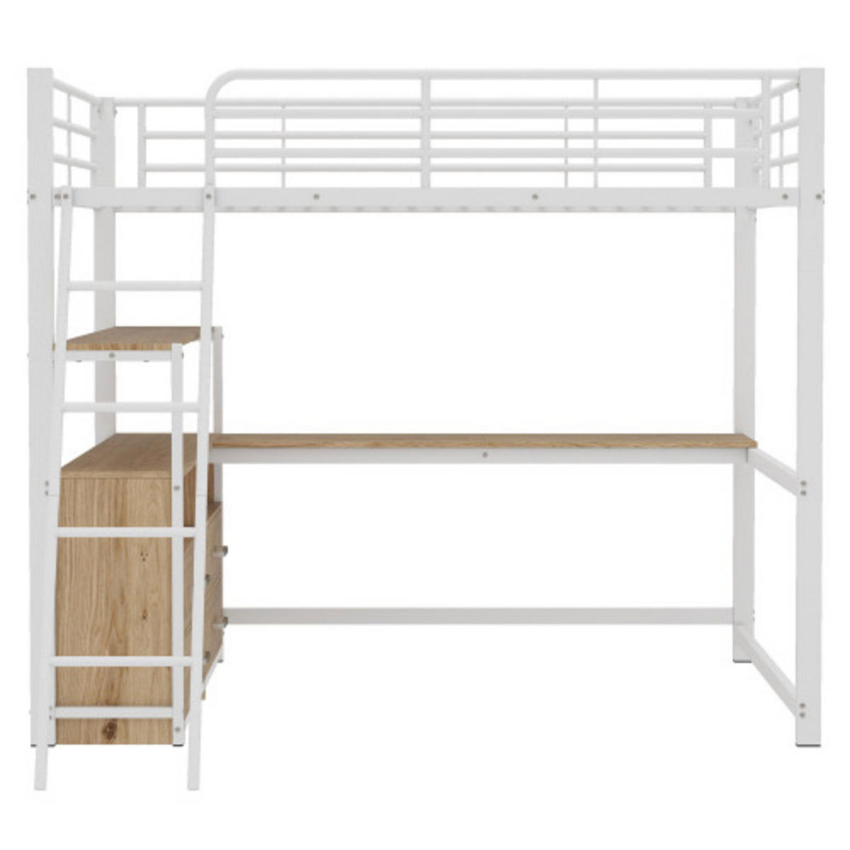 HOCHBETT 140 × 200 cm mit Metallrahmen, L-förmigem Schreibtisch und 4 Schubladen, weiß - Weiß, Metall - Luhomfu