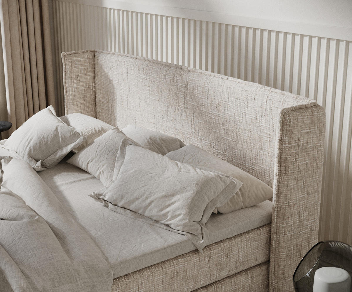 BOXSPRINGBETT Carizzo Creme 140/200 cm mit Matratze und Topper - Creme/Naturfarben, Holz/Holzwerkstoff (140/200cm) - Maison de Reve