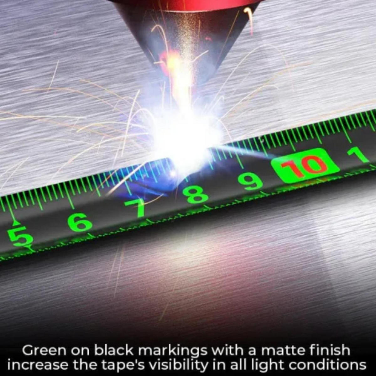MASSBAND – 2 Stück – Schwarze, fluoreszierende Lineale – Hochpräzise, verstärkt, stoßfest, verschleißfest – 10 Meter x 25 Millimeter - Schwarz, Metall (1000/2.5/1cm) - DCA