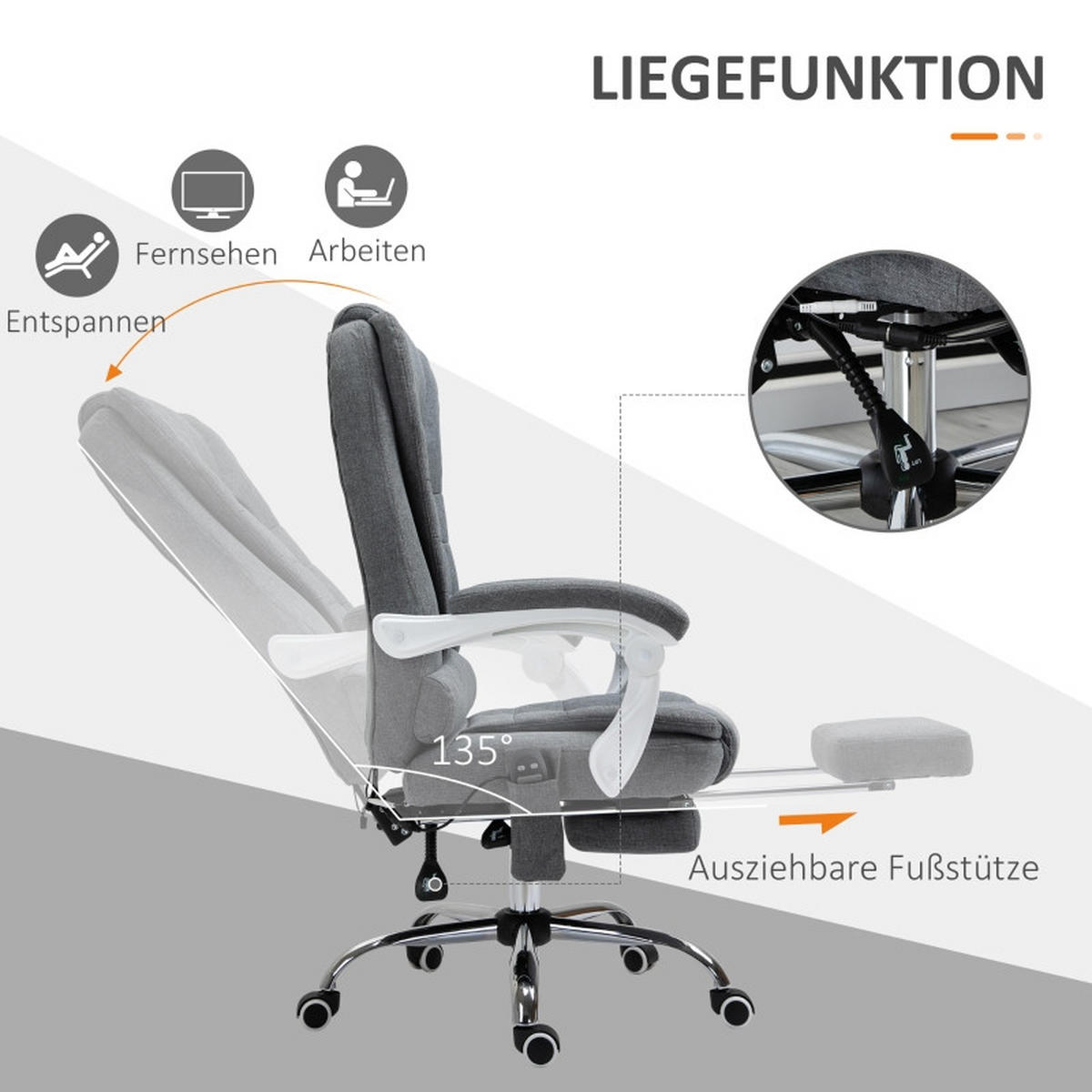 DREHSTÜHLE Massage Heizfunktion höhenverstellbar Grau - Grau, Metall (70/119/65cm) - SHOPENTRA