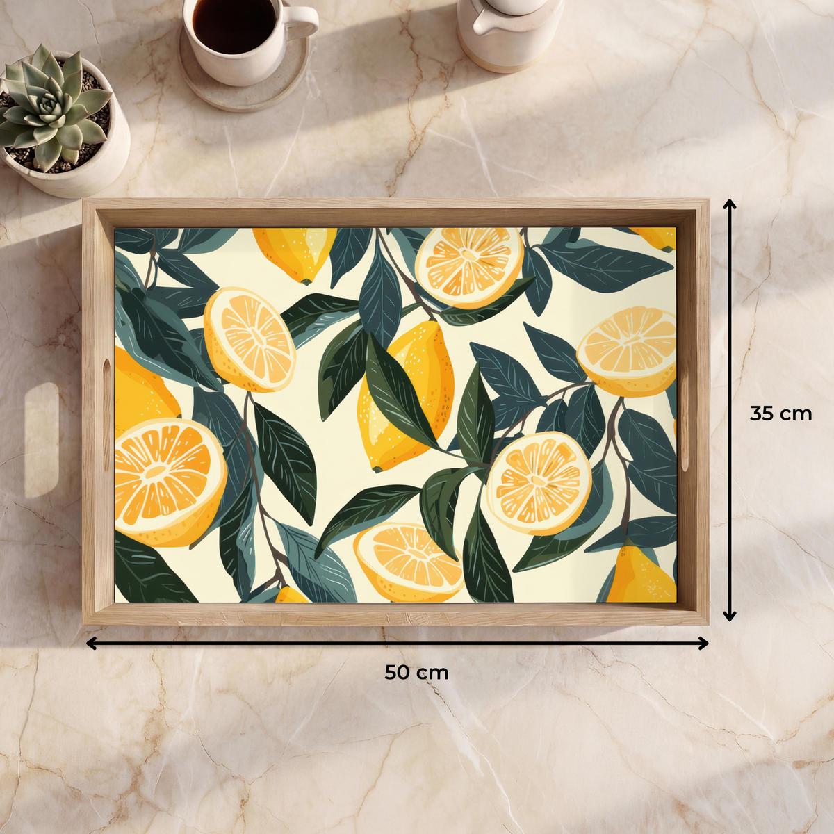TABLETT - Zitronen - Früchte - Blätter - Gelb - Grün - Beige - 50x35 cm - Gelb, Holz (50/5/5cm) - OnlyWow