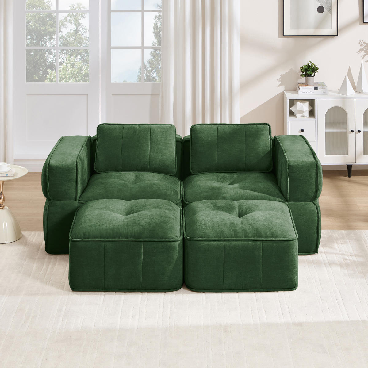 2-SITZER-SOFA DE-34428 modular mit 2 Hockern Grün - Grün, Textil (162/67/198cm) - ComfortXL